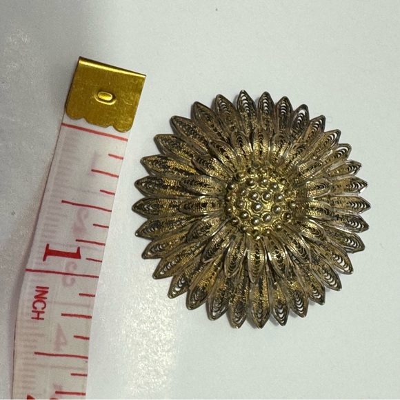 Vintage gold vermeil sterling silver filigree sunflower brooch pin - Picture 7 of 7